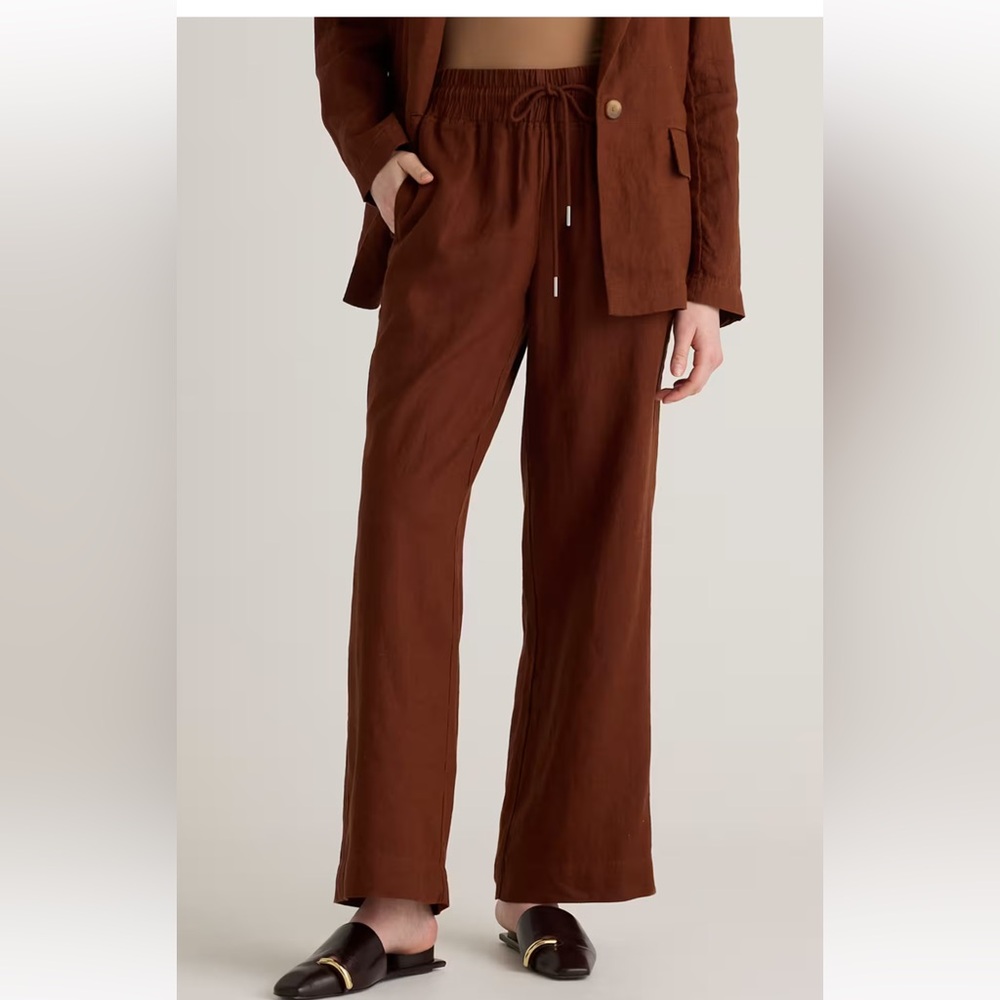 Quince Linen Wideleg pant- Large, Rust color